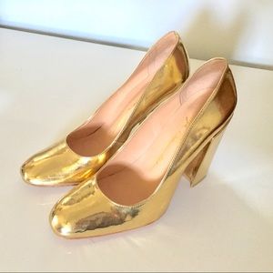 Luiza Barcelos Gold Chunky High Heels